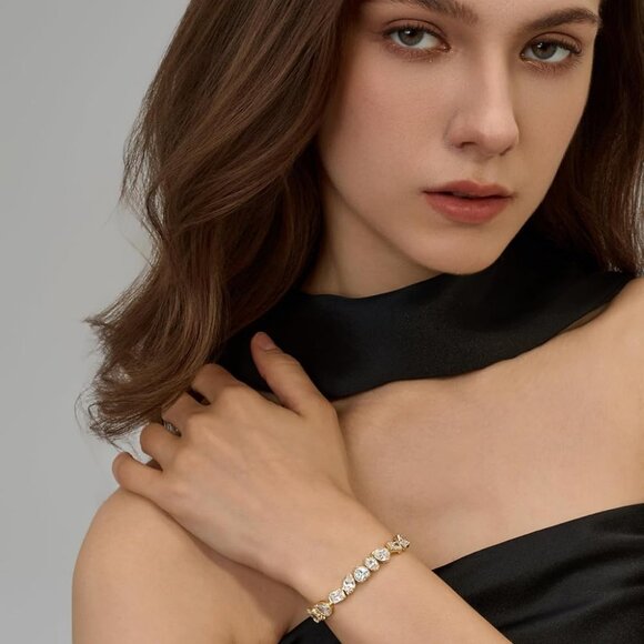 14K Gold Filled Tennis Bracelet for Women Oval Stone Cut Hypoallergenic Gift - Picture 5 of 8